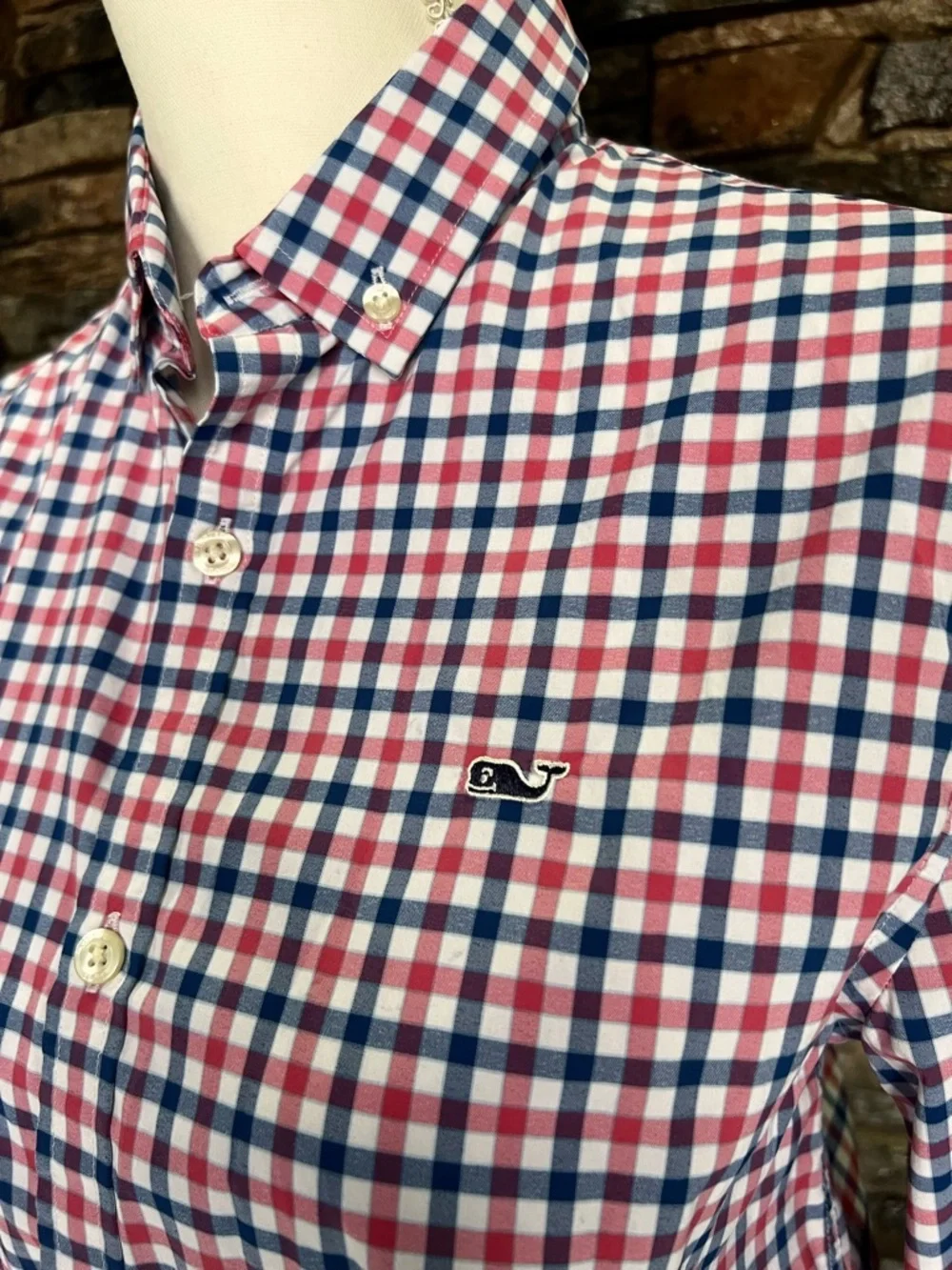 Vineyard Vines Pink and Navy Gingham Button-Down Shirt 🐋 - Picture 4 of 11